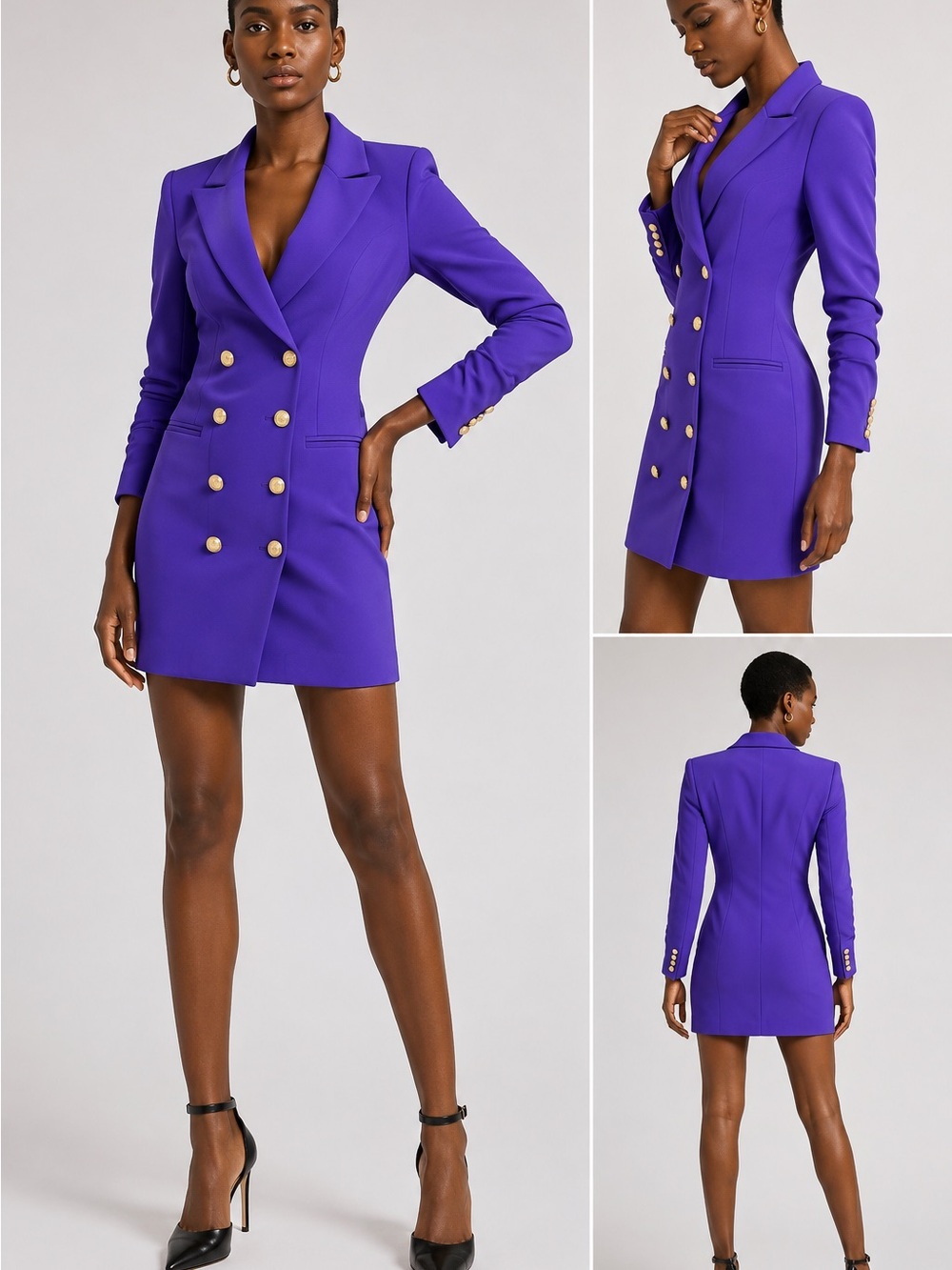 Generation Love Gwen Purple Crepe Blazer Dress Gold Buttons XS Like New
